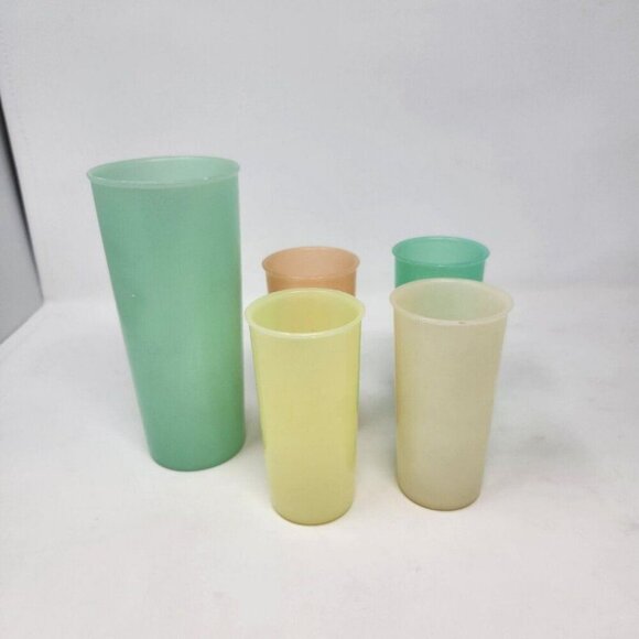 Tupperware Lot 1 #107 Cup 1954 4 #117 Tumblers 9oz Pastel Made in USA - Picture 4 of 10